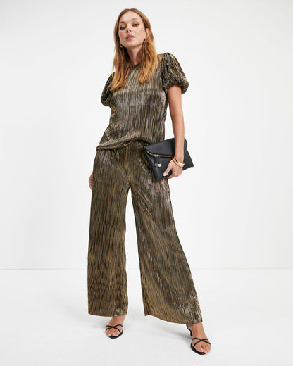 Disco Living Plisse Metallic Pocketed Pants