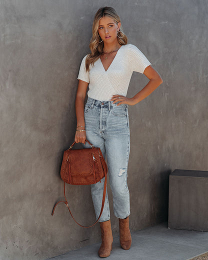 Drake Cotton Blend Drape Crop Top - Cream