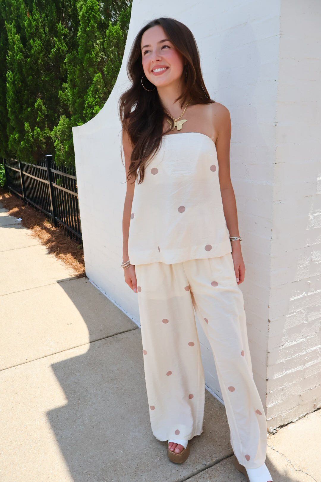 Sweet Spot Polka Dot Pants Set in Ecru