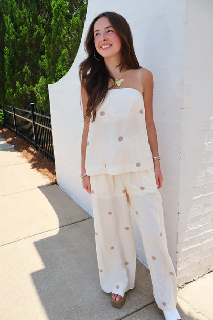 Sweet Spot Polka Dot Pants Set in Ecru