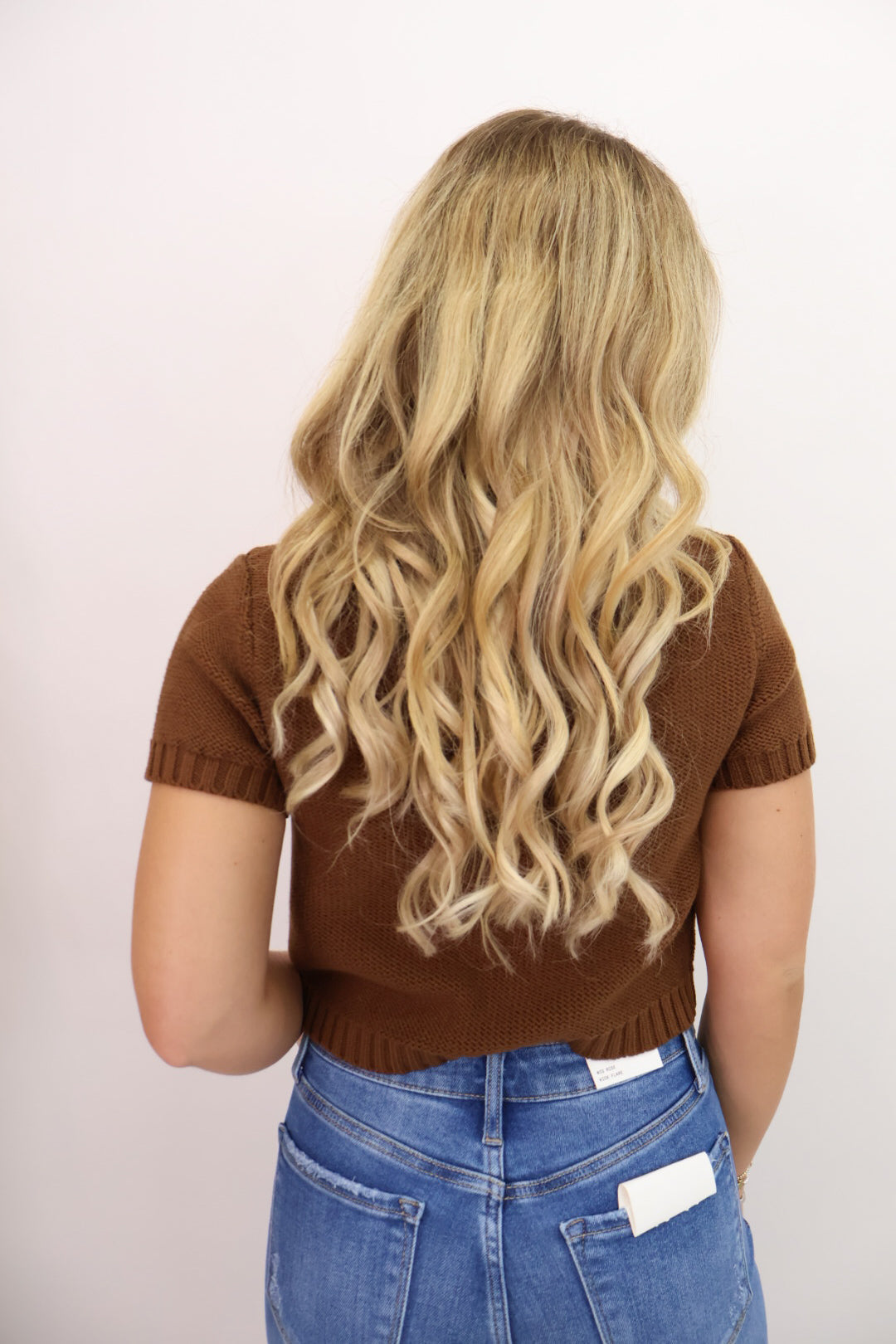 Gold Button Front Knit Cardigan Top - Chocolate Brown