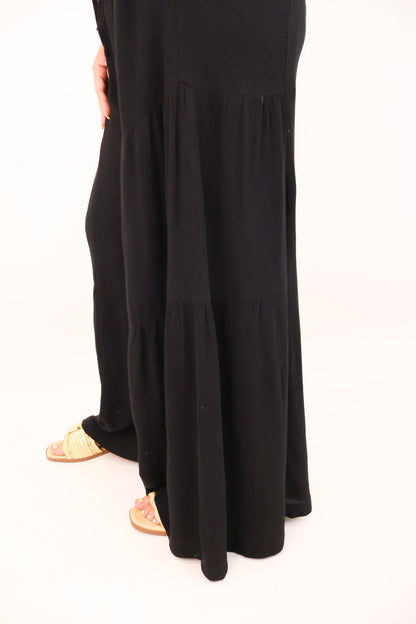 Ruffle Top and Flowy Pants Set - Black