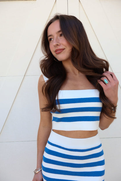 Seaside Stripe Knit Skirt Set - Blue