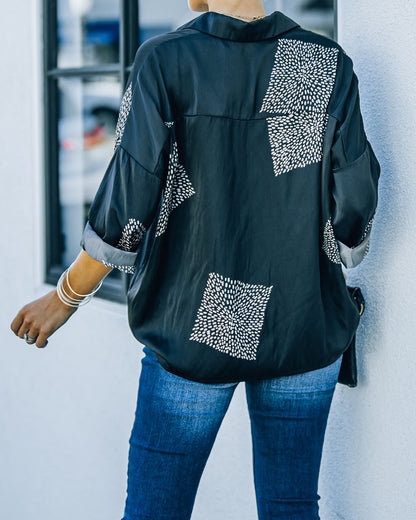 Ellowyn Printed Satin Button Down Blouse - Shadow