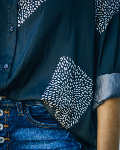 Ellowyn Printed Satin Button Down Blouse - Shadow