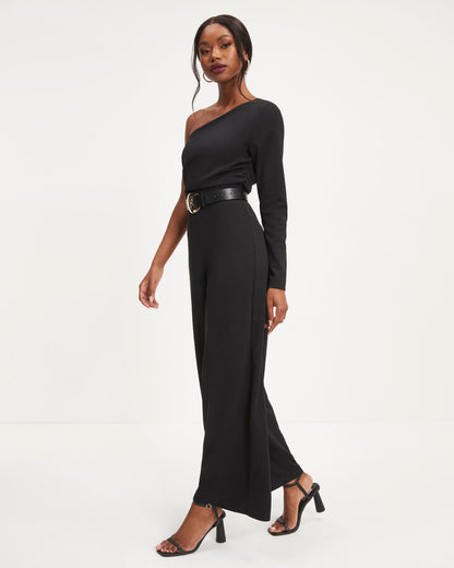 Elodie One Shoulder Drape Jumpsuit - Black