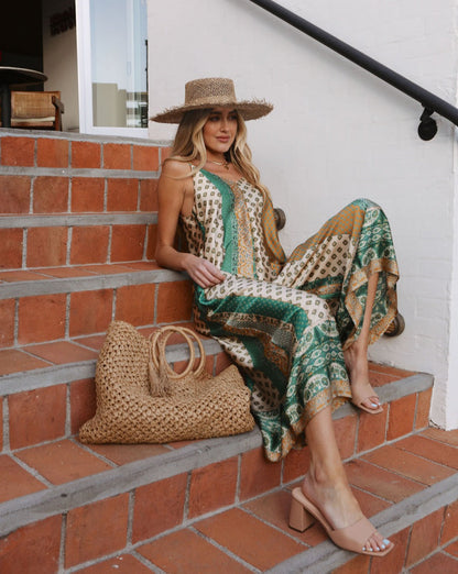 Esmeralda Satin Printed Pocketed Jumpsuit