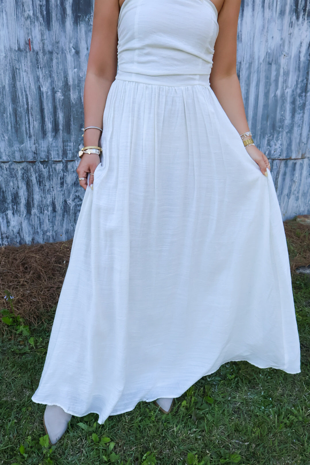 Off White Strapless Maxi Dress