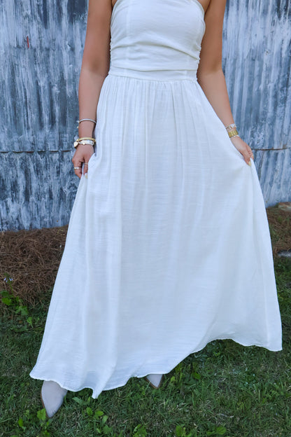 Off White Strapless Maxi Dress