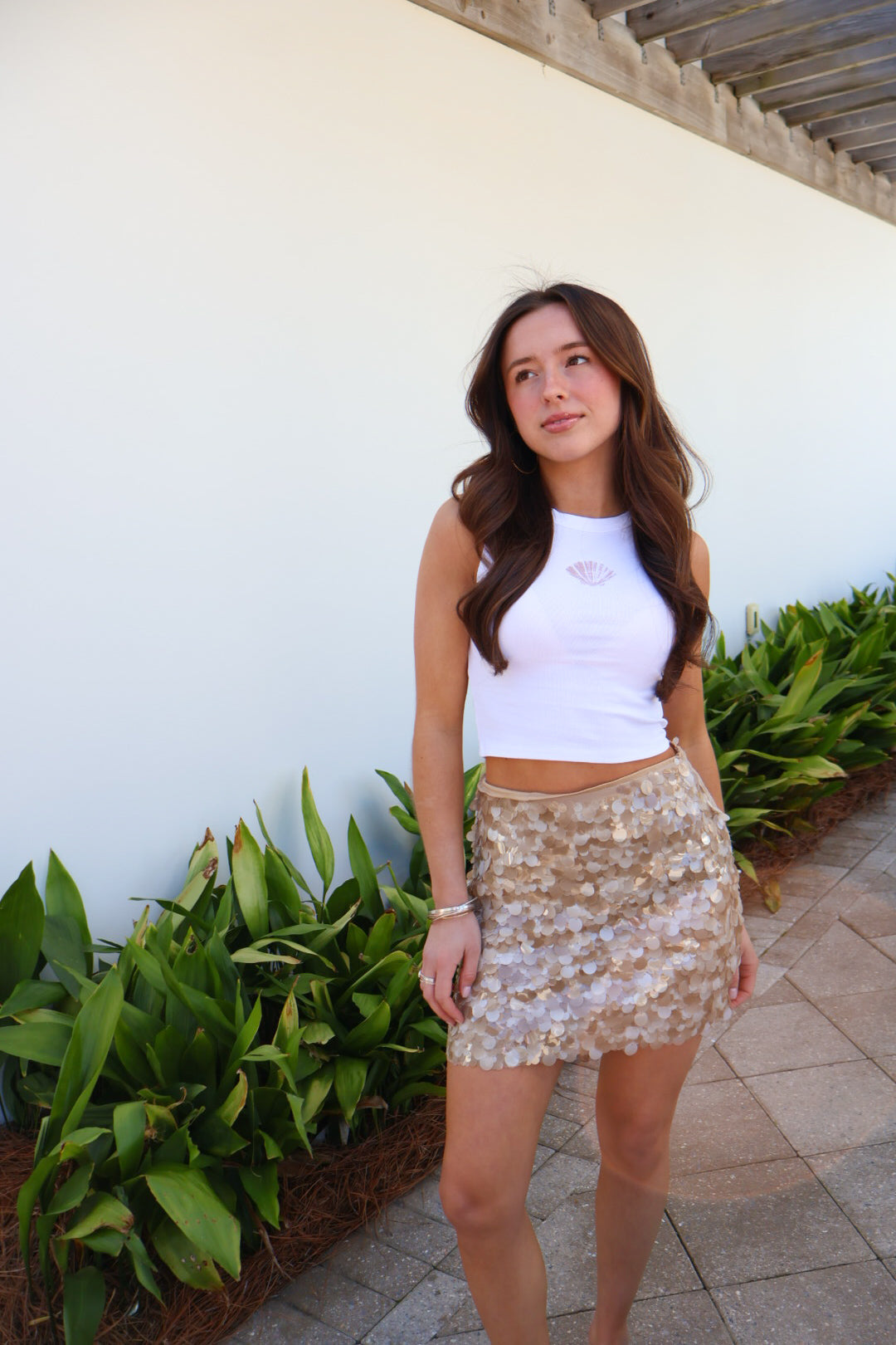 Champagne Disc Sequin Mini Skirt