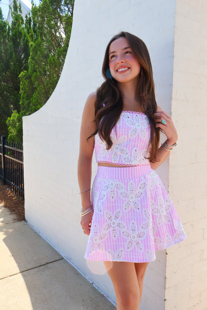 Pink Lace Crop Top and Mini Skirt Set