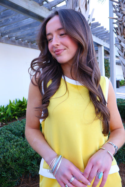 Lemon Contrast Trim Skirt Set