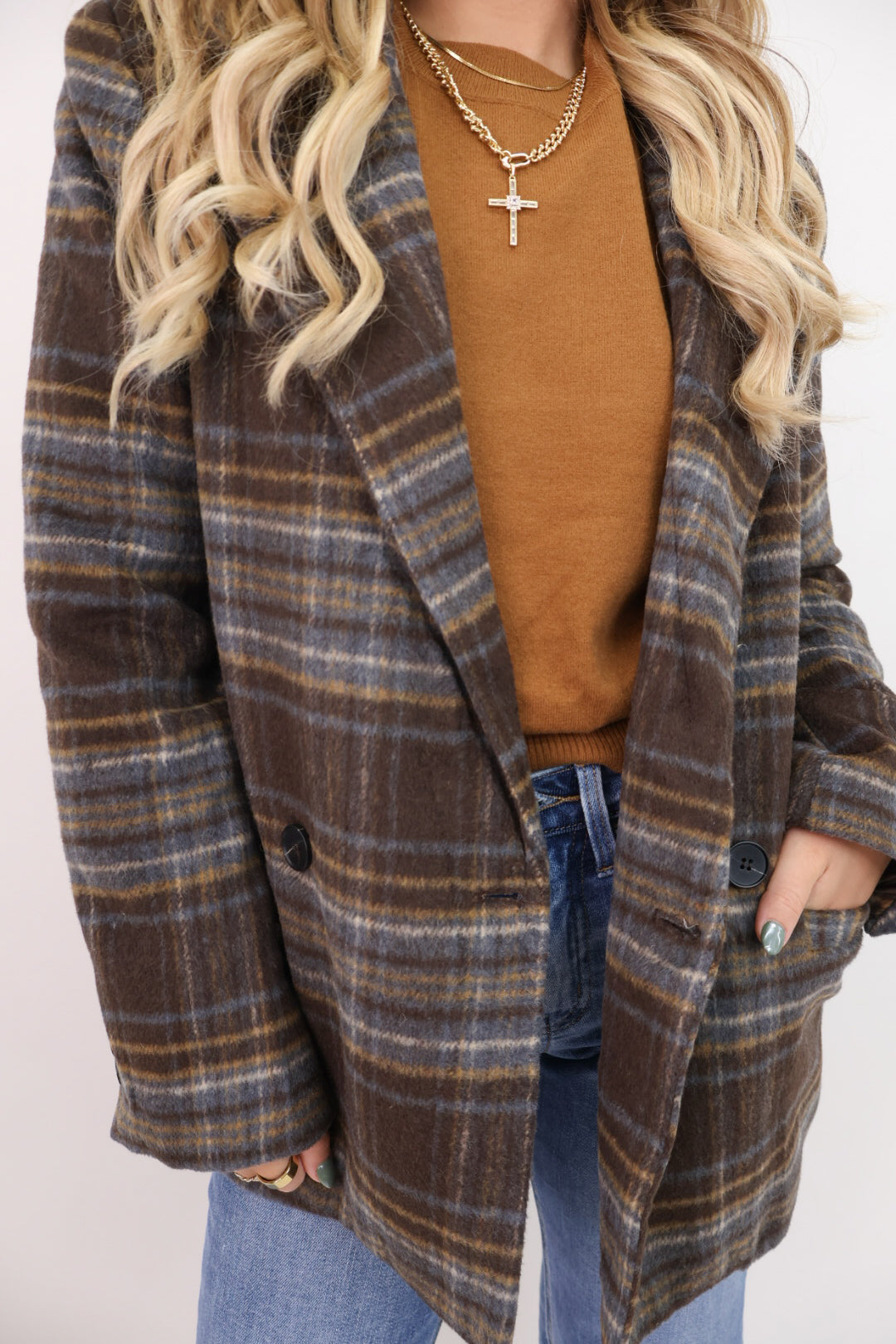 Brown Plaid Oversized Blazer