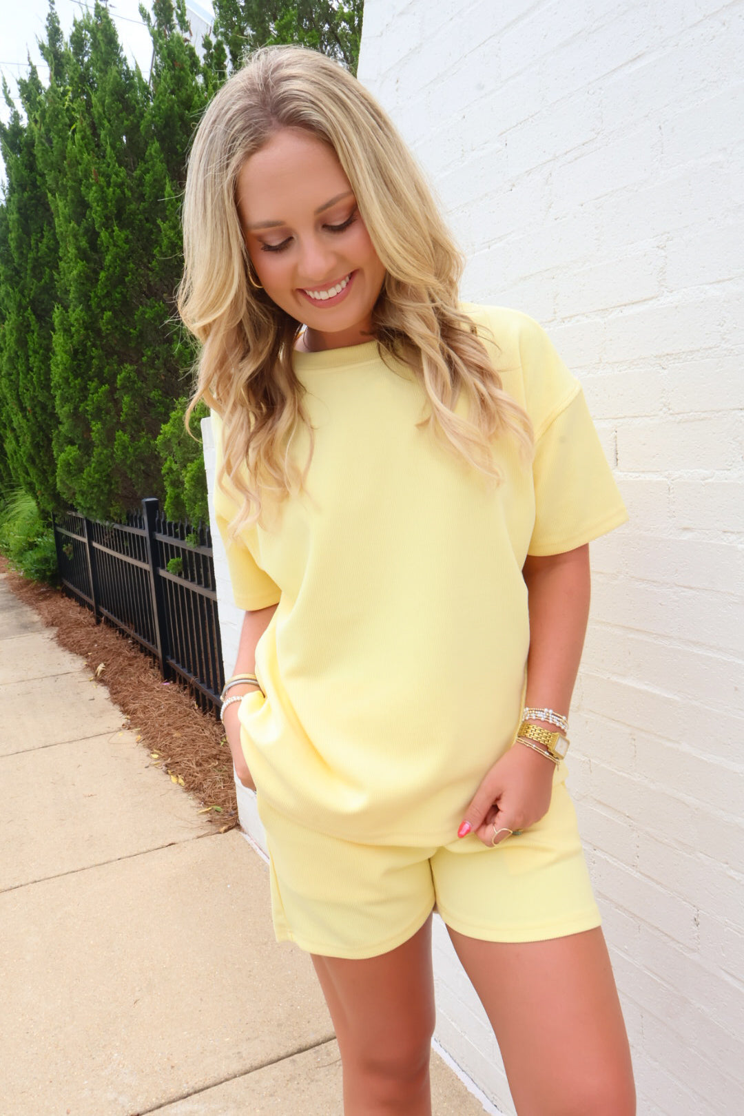 Luxe Ribbed Shorts Set - Yellow Glow