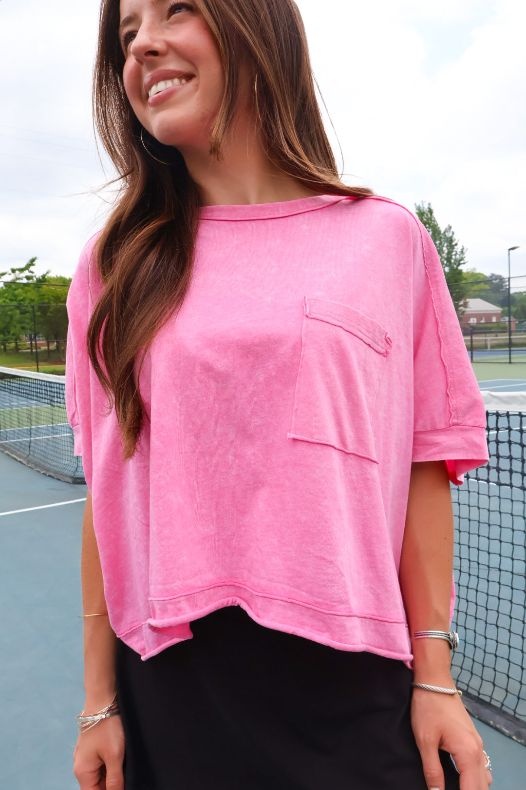 Washed Oversized Pocket Tee - Pink
