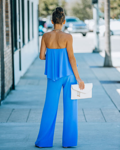 Bright + Breezy Pocketed Strapless Jumpsuit - Clean Blue