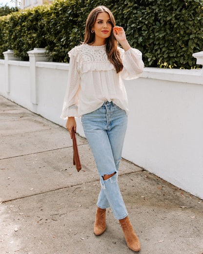Giani Textured Crochet Ruffle Blouse