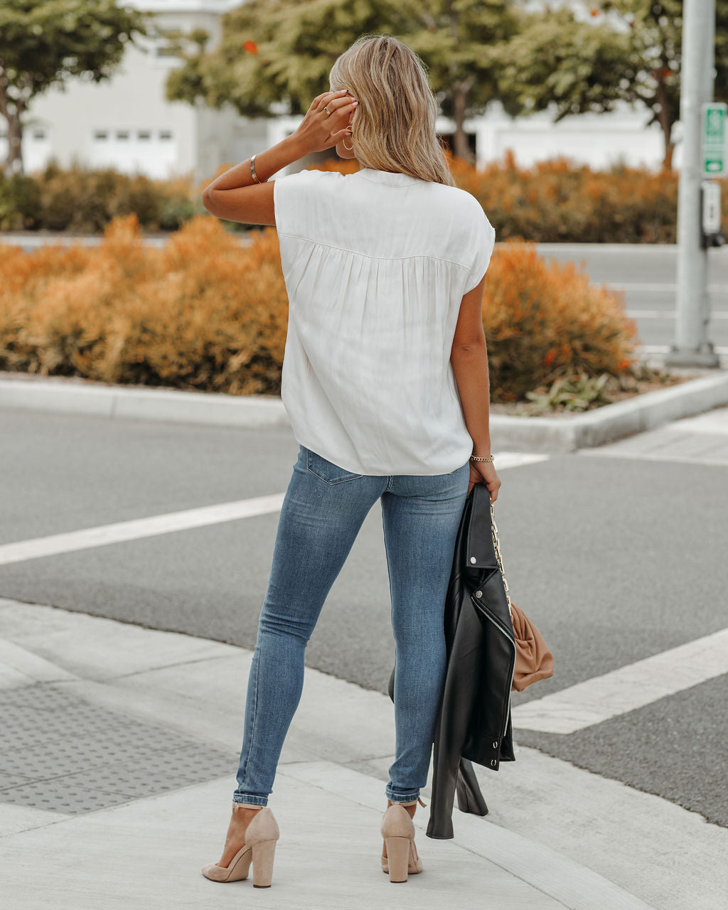 Girona Satin Blouse - Pearl