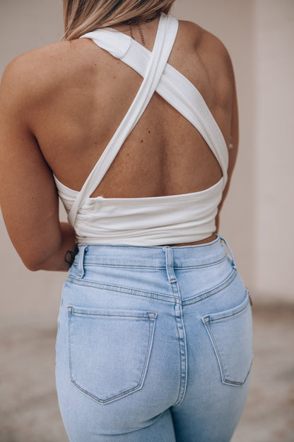 Happy Hour Wrap Crop Top (Off White) FINAL SALE