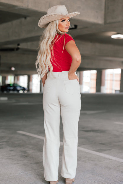 Skylar High Rise Rhinestone Stud Pants (Ivory)