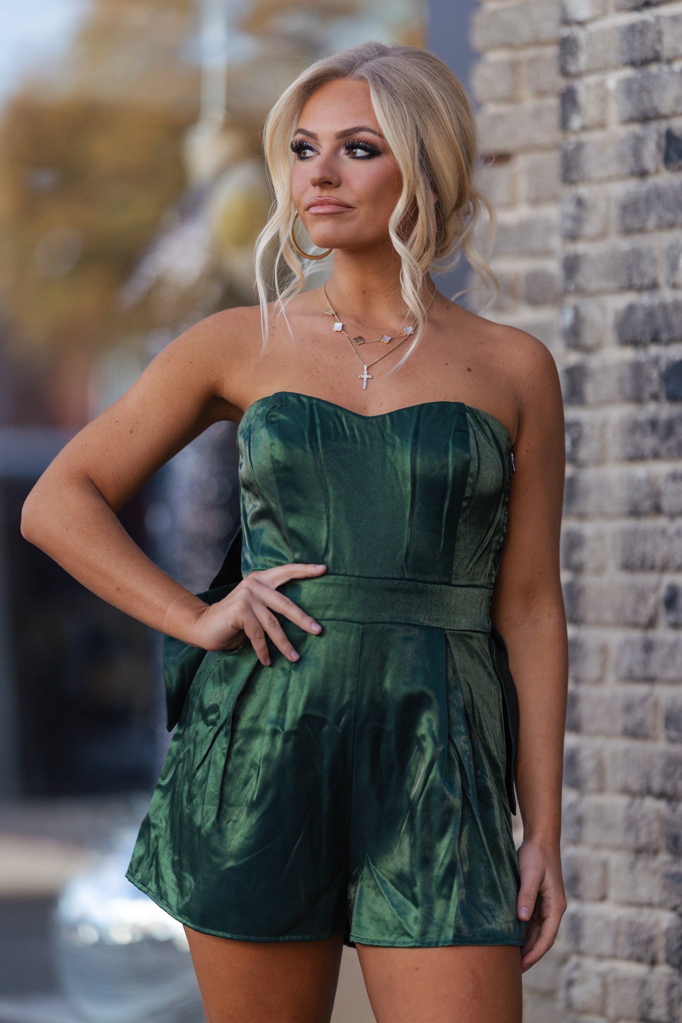 The Sweetest Bow Romper (Hunter Green) FINAL SALE