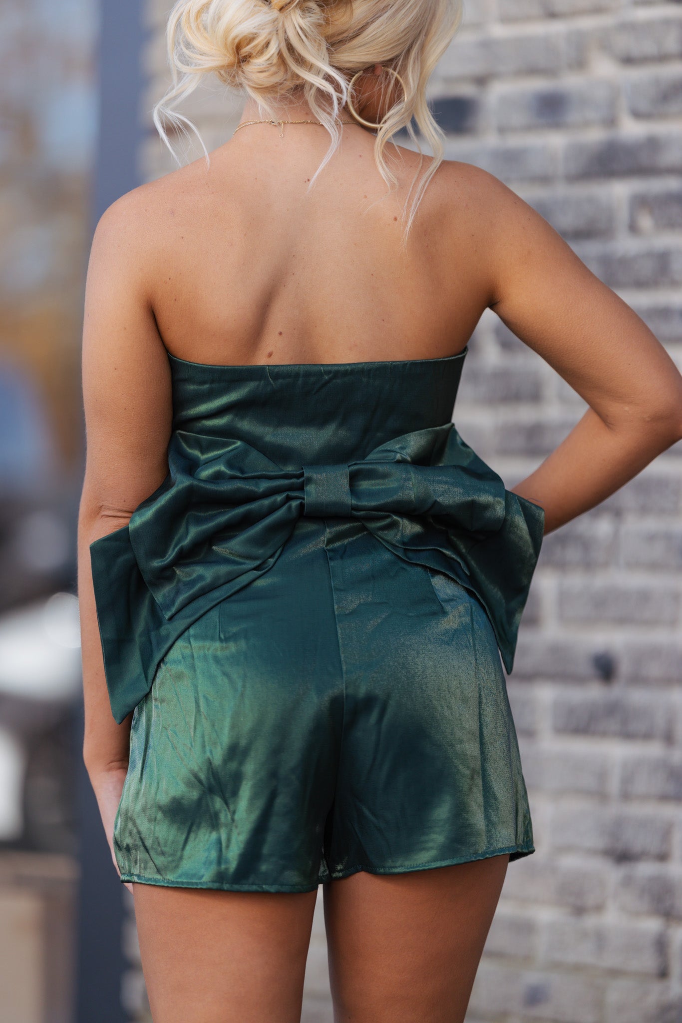 The Sweetest Bow Romper (Hunter Green) FINAL SALE