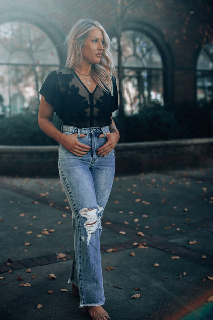 Unconditional Embroidered Bodysuit (Black) FINAL SALE