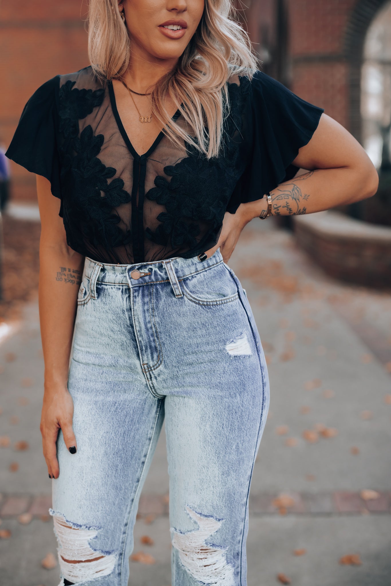 Unconditional Embroidered Bodysuit (Black) FINAL SALE