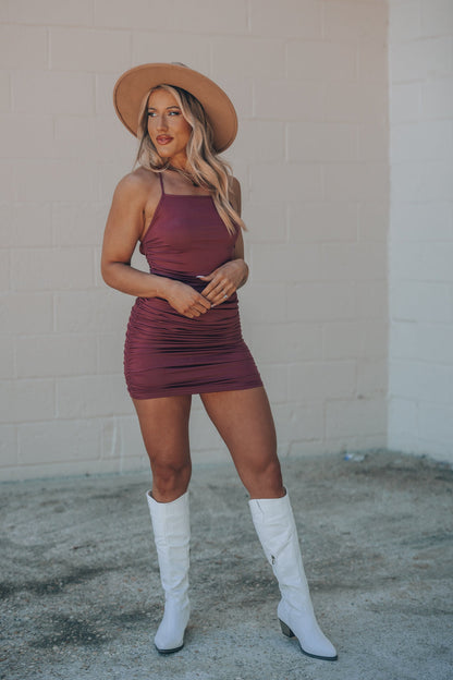 Key West Ruched Mini Dress (Berry) FINAL SALE