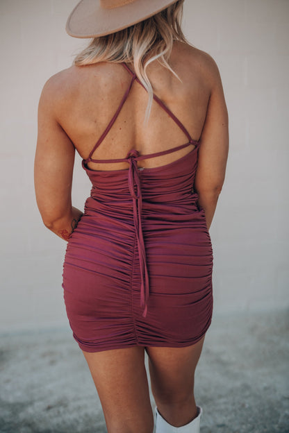 Key West Ruched Mini Dress (Berry) FINAL SALE