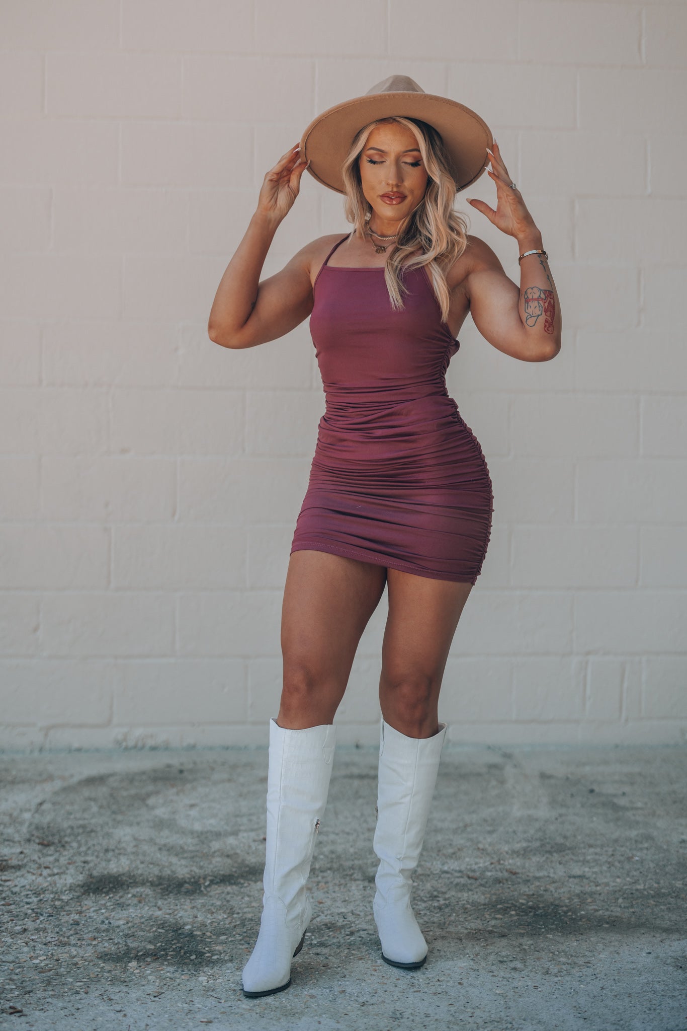 Key West Ruched Mini Dress (Berry) FINAL SALE