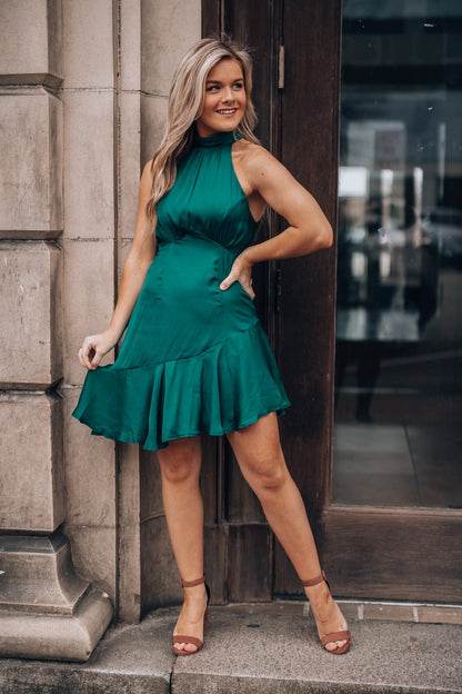 Under The Stars Halter Mini Dress (Forest Green) FINAL SALE