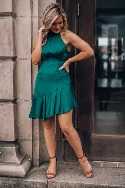 Under The Stars Halter Mini Dress (Forest Green) FINAL SALE