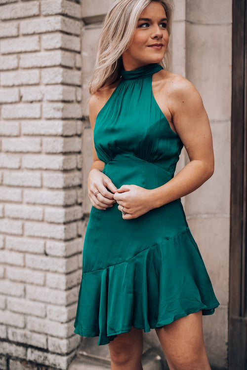 Under The Stars Halter Mini Dress (Forest Green) FINAL SALE