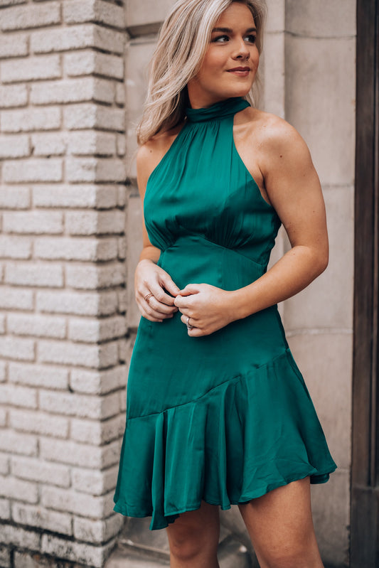 Under The Stars Halter Mini Dress (Forest Green) FINAL SALE