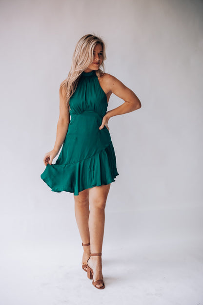 Under The Stars Halter Mini Dress (Forest Green) FINAL SALE