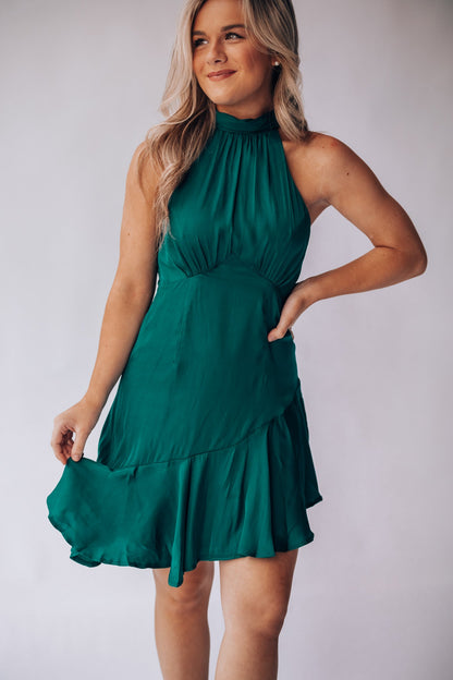 Under The Stars Halter Mini Dress (Forest Green) FINAL SALE