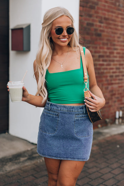 Double Layer Square Neck Crop Top (Green)