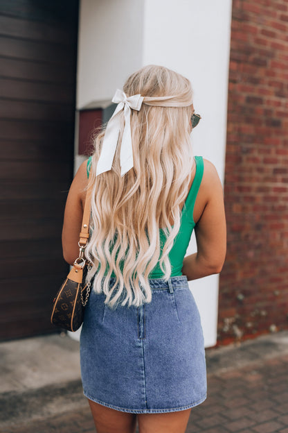 Double Layer Square Neck Crop Top (Green)