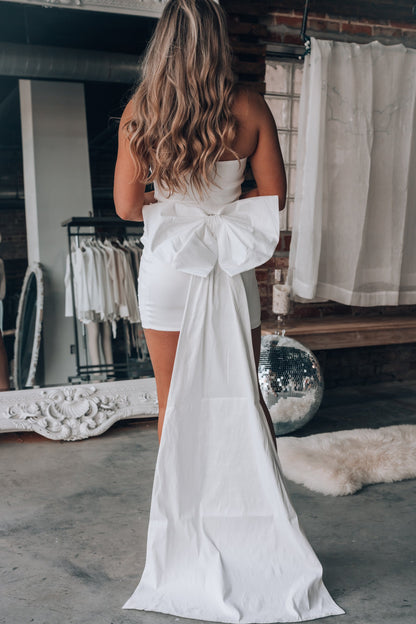 Quincy Bow Mini Dress (White)