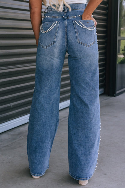 Ember Pearl + Rhinestone High Rise Jeans