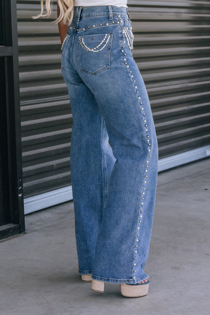 Ember Pearl + Rhinestone High Rise Jeans