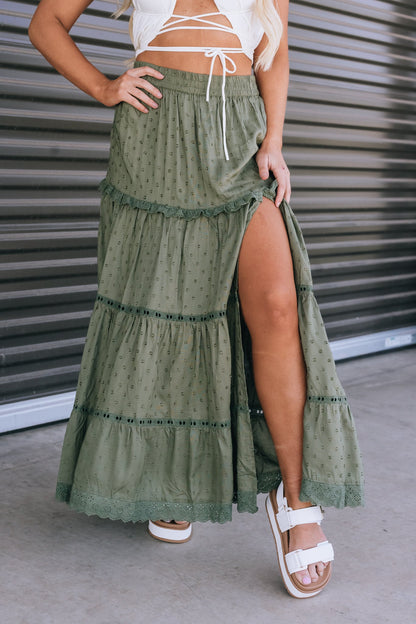 Abby Tiered Maxi Skirt (Olive)
