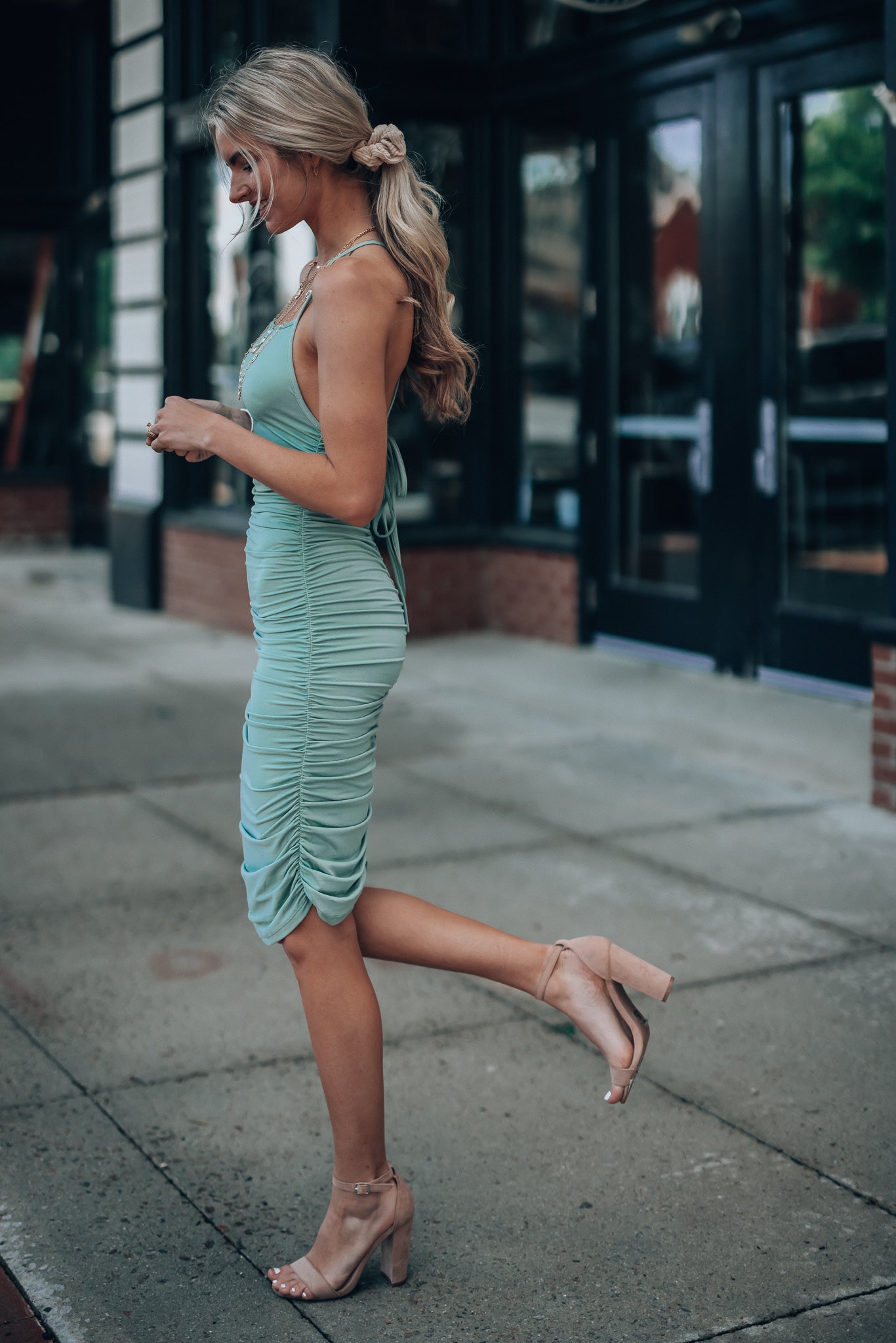 Key West Ruched Mini Dress (Sage) FINAL SALE