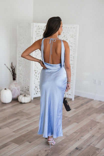 Something Blue Satin Midi Dress FINAL SALE