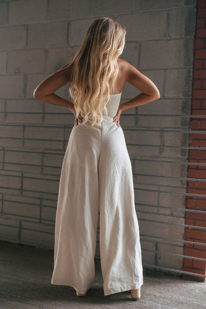 Solid Textured Wide-leg Halter Vest Jumpsuit