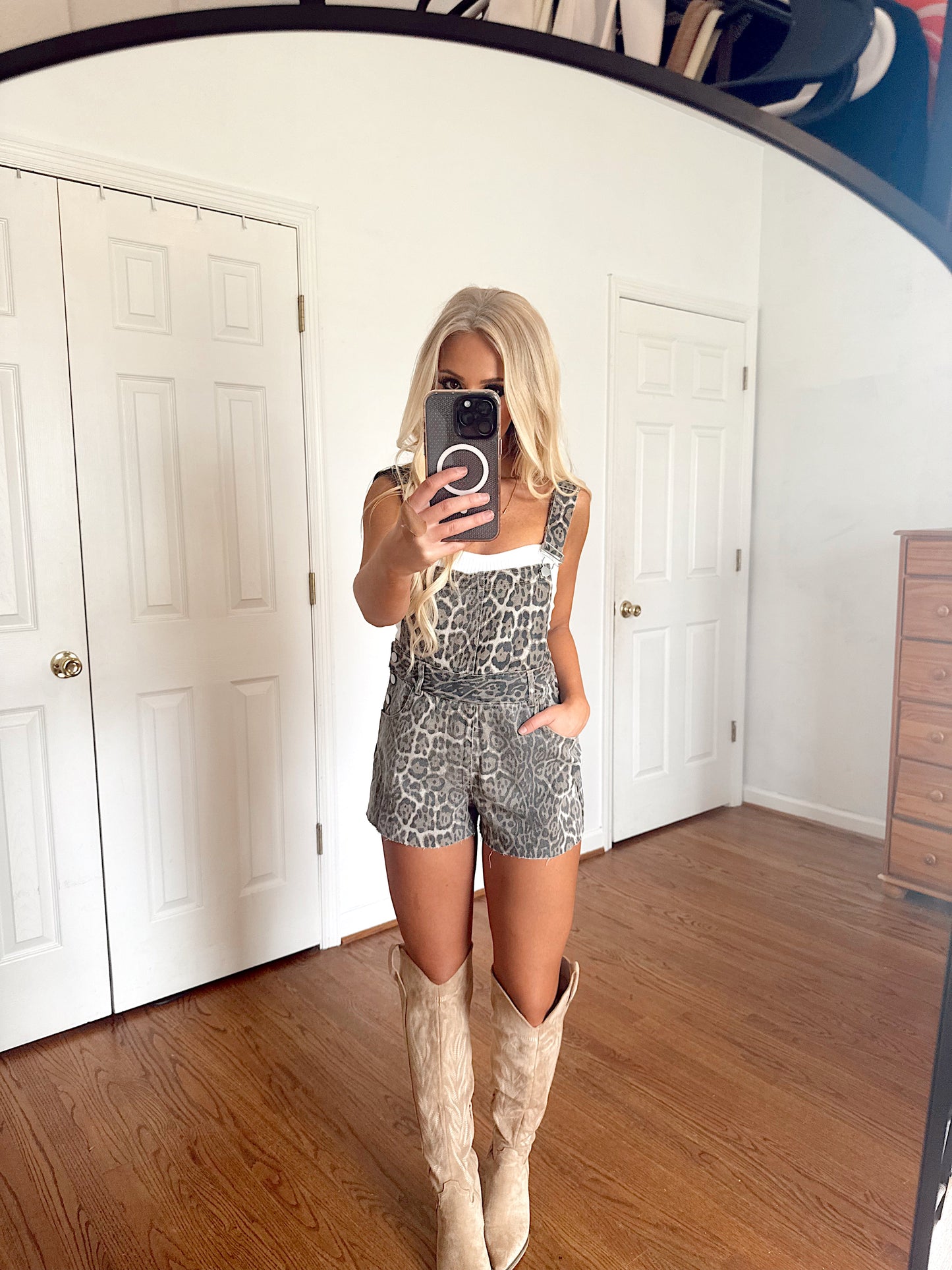 Shayna Leopard Overall Shorts