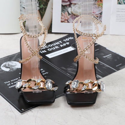 Clear Gem Embellished Square Toe Heels