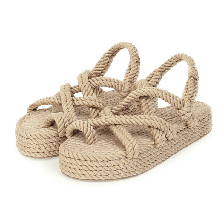 Beach Flats Straw Woven Linen Shoes