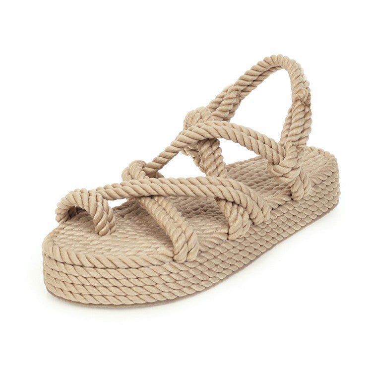Beach Flats Straw Woven Linen Shoes
